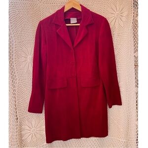 Rabbit Design 90s Long Button Up Blazer Coat Red Stretchy Or Mini Dress